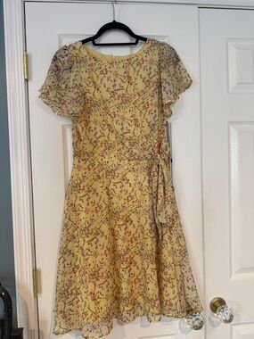 NWT Nicole Miller New York Butter Yellow Floral Tie-Waist Dress (Size: 6)